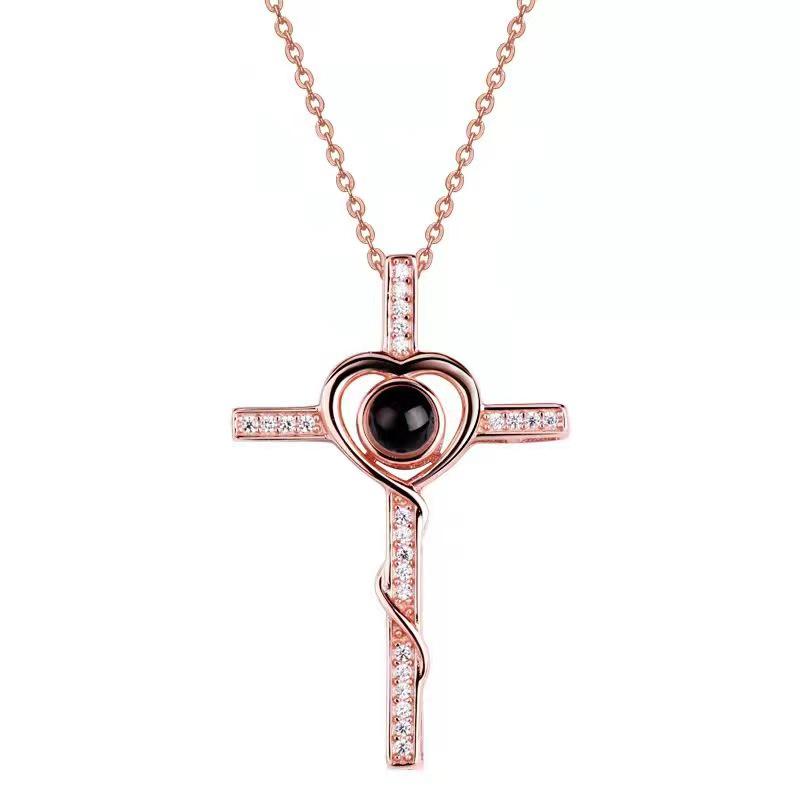 Multilingual Projection Necklace: Customizable Titanium Steel, Non-Fading, with Color Photo Engravings