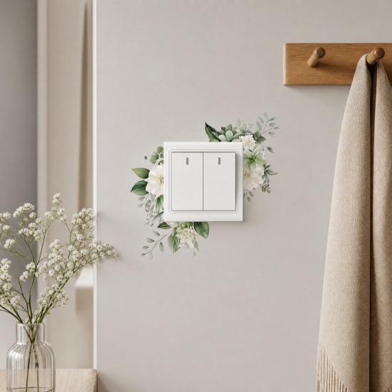 Removable Plants Flower Switch Sticker, Decorative Green Leaf Floral Bunny Light Socket Decal, DIY Art Murals for Kids Girls Bedroom Living Room