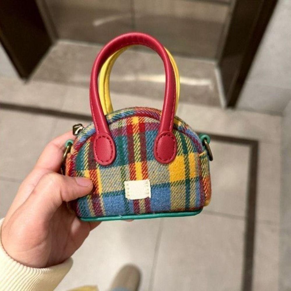 

Square Mini Shoulder Bag Checkered Coin Purse Vintage Small Women Handbag Winter красный