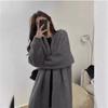 YUNSHU Korean Style Loose Knit Cardigan - Women's Medium To Long Lazy Fit Sweater for Spring and Autumn