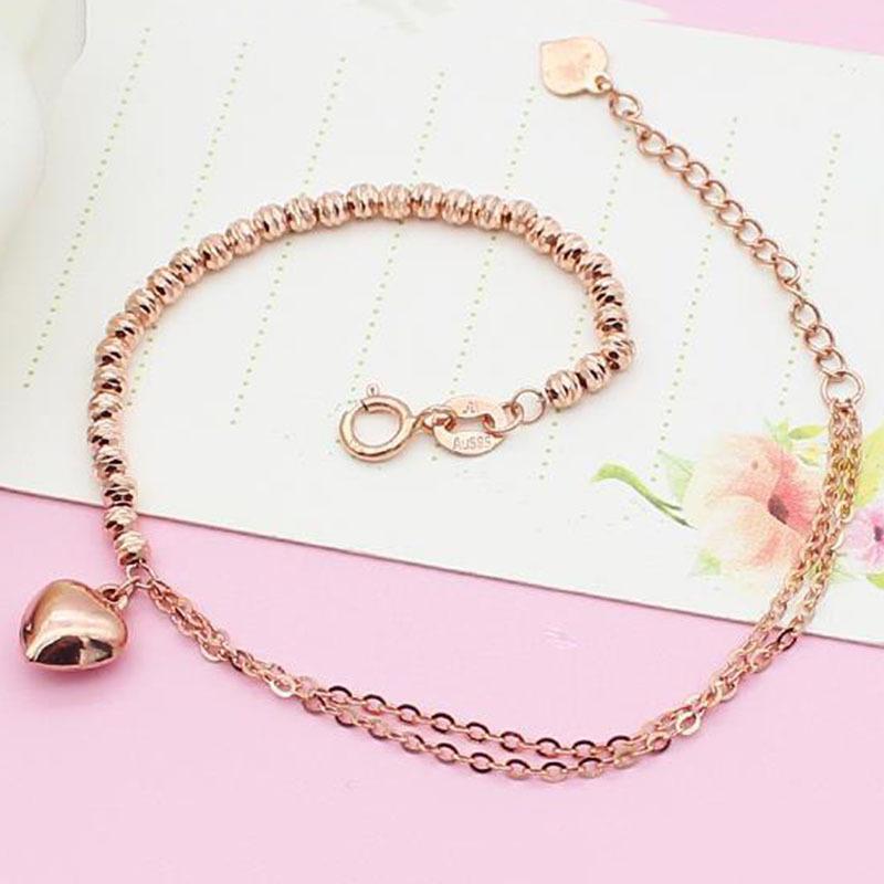 Rose Gold-Plated Purple Gold Transfer Beads, Smooth Peach Heart Color Gold Bracelet, Simple And Fashionable Women