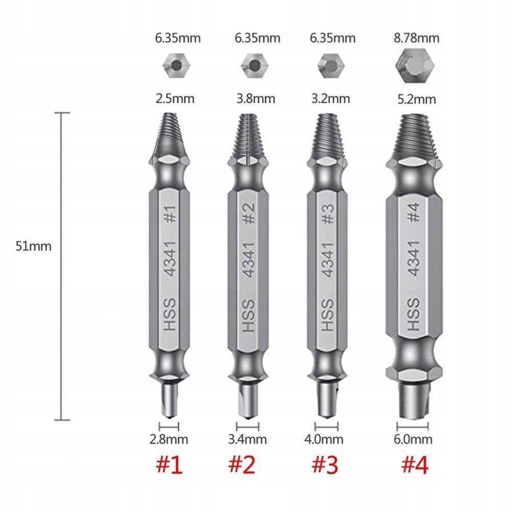 Set of bits for removing broken screws, 4 pcs.