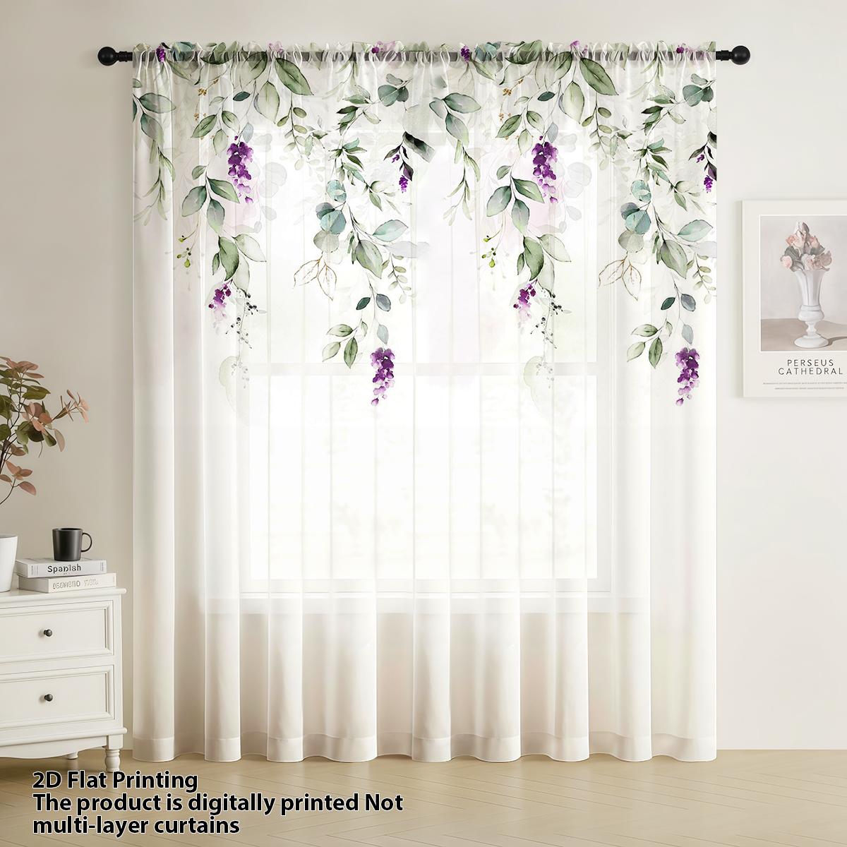 

One Piece Purple Vine Motif Window Curtain Fresh Soft Country Light French Romantic Style Curtains Sheer Made Of Polyester W100*H70(CM)-Rod Pocket&1PCS