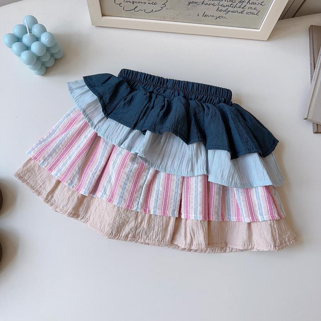 Korean Summer Colorful Vest & Layered Skirt Set for Baby Girls