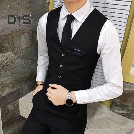 Men Suit Vest Waistcoat V Neck Sleeveless Solid Color Slim Fit Single Breasted Cardigan Formal Business Coat Groom Wedding Coat