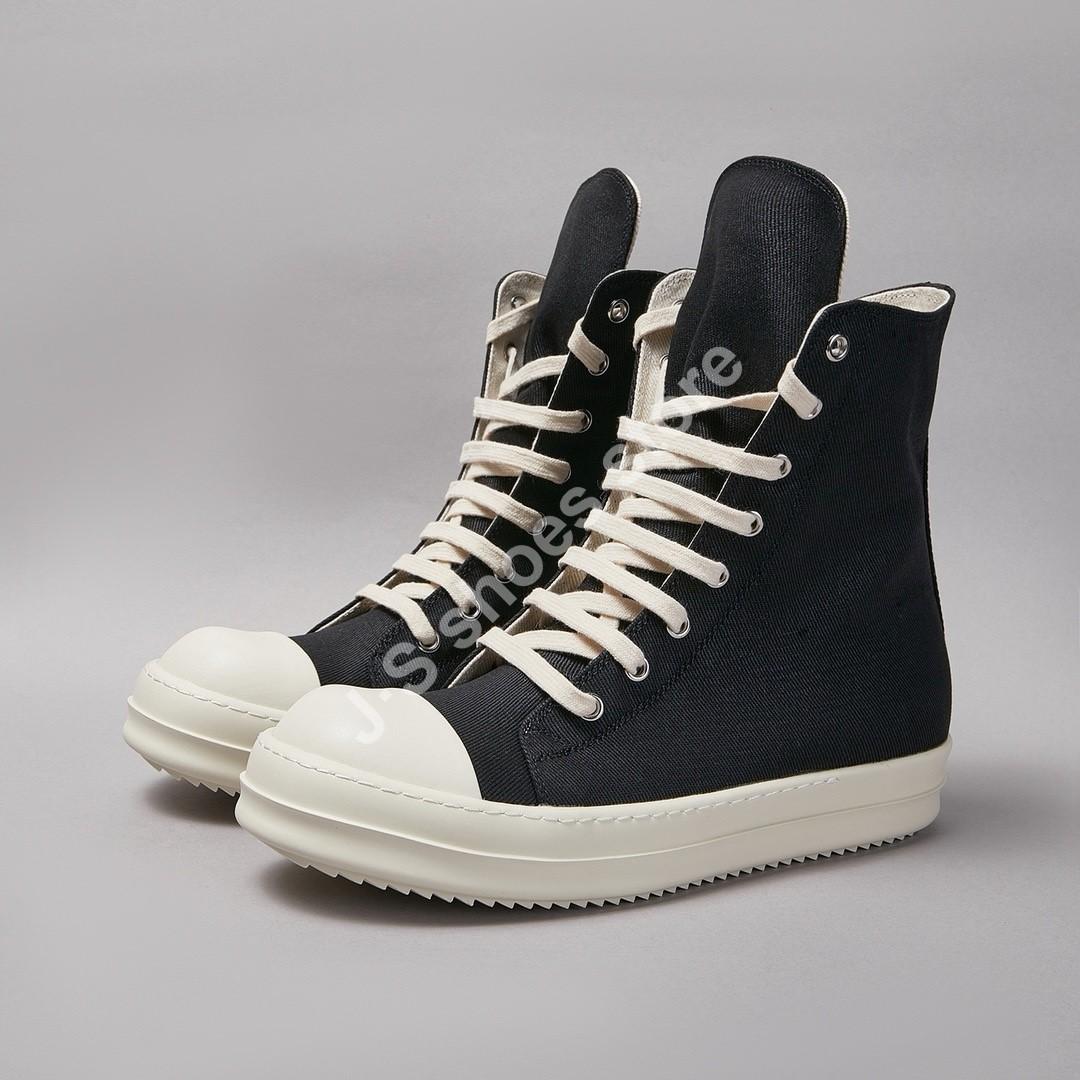 

R-o Ботильоны Мужские Высокие Кроссовки Черный Холст Женские Кроссовки Повседневная Обувь Вощеный Холст Кроссовки Молния Шнуровка Ботинки 48 чёрный