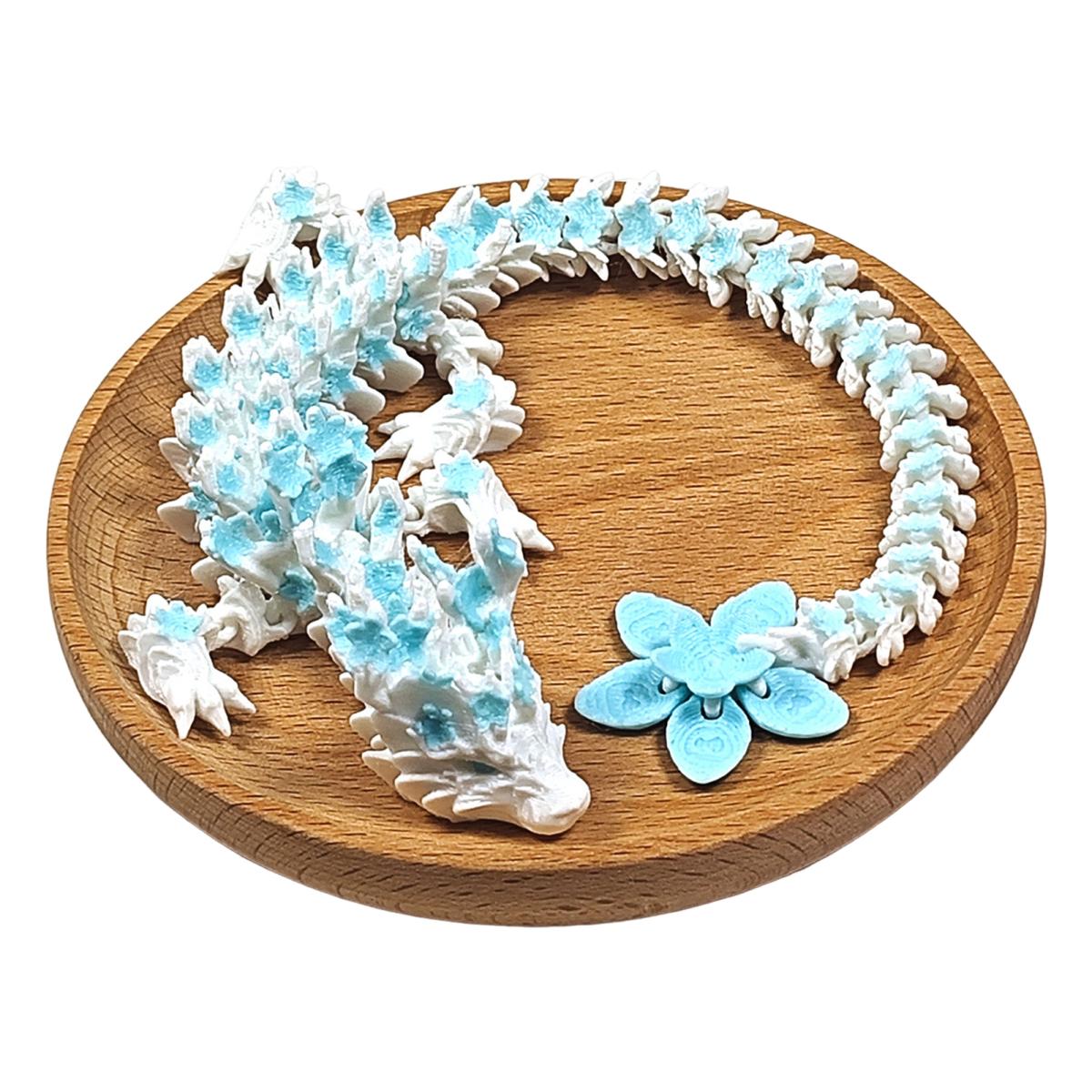 

3D-друкована сакура-дракон 10,8-дюймовий шарнірний дракон із рухомими шарнірами, обертовим хвостом вишневого цвіту, гнучкий дракон-непосида-іграшка для декору столу синій/білий