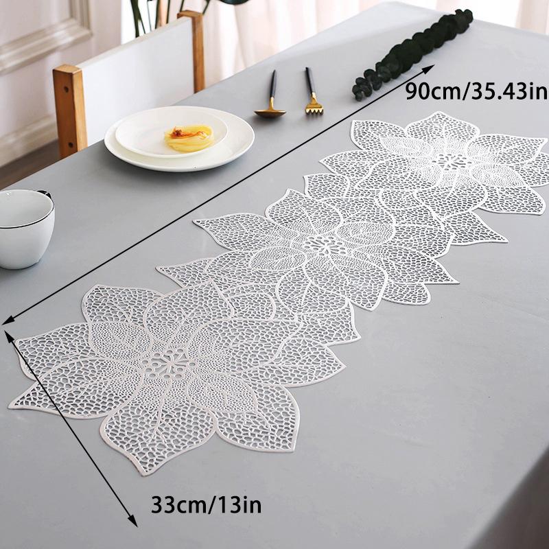Pvc Table Flag Long Style Solid Color Bronzing Table Runner Burlap Creative Irregular Flowers Nordic Light Luxury Decoration