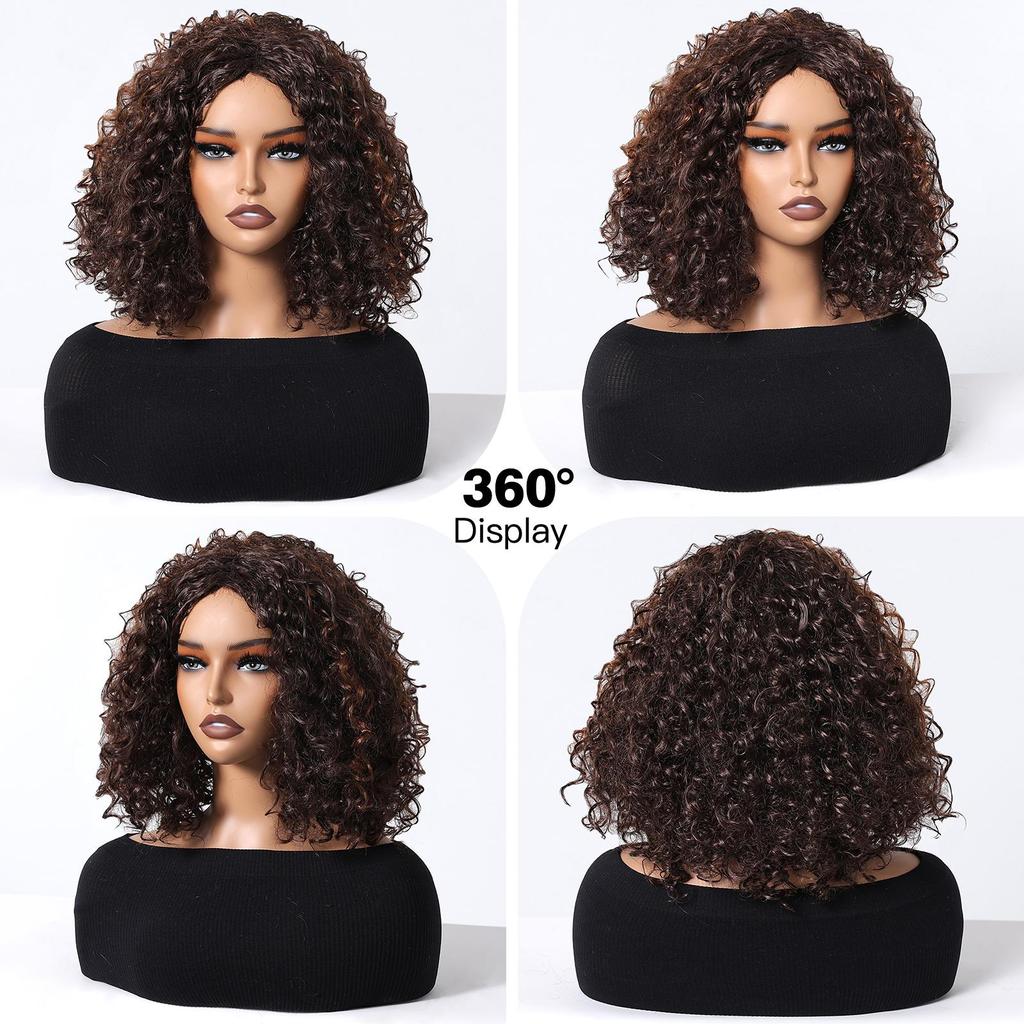 ALAN EATON Women's Kinky Curly Wigs for Black Women Black/Dark Brown Synthetic Wigs Heat Resistant Daily Party