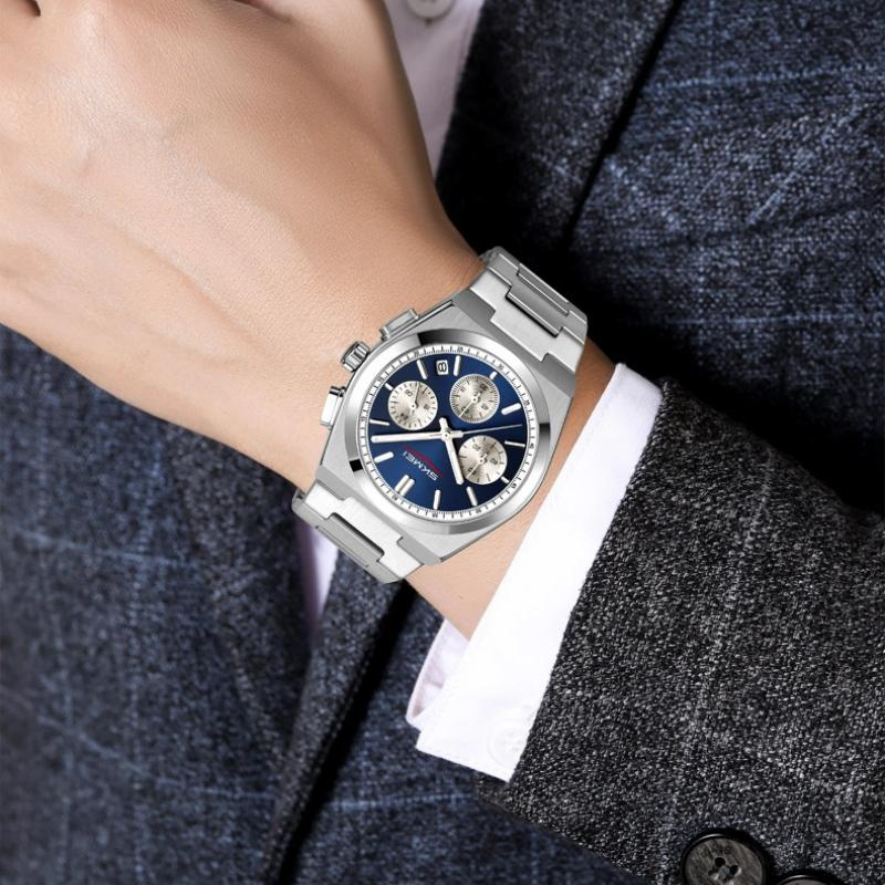 SKMEI Luxury Men Watch Waterproof Luminous Chronograph Date Stainless Steel Watch for Men Quartz Military Men's Watches