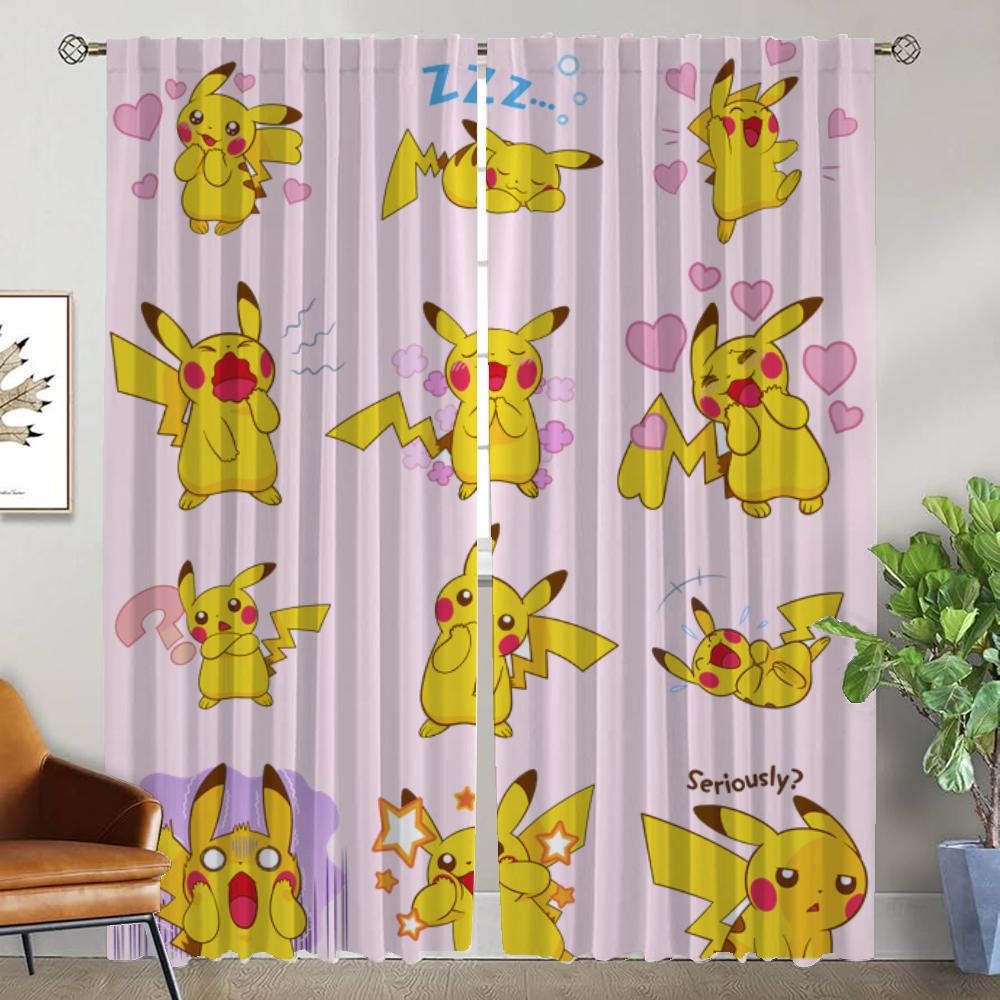 P-pokemones Blackout Curtain for Room 2 Panel Halloween Decoration Partition Home Interior Curtains Shades Tulle for Bedroom