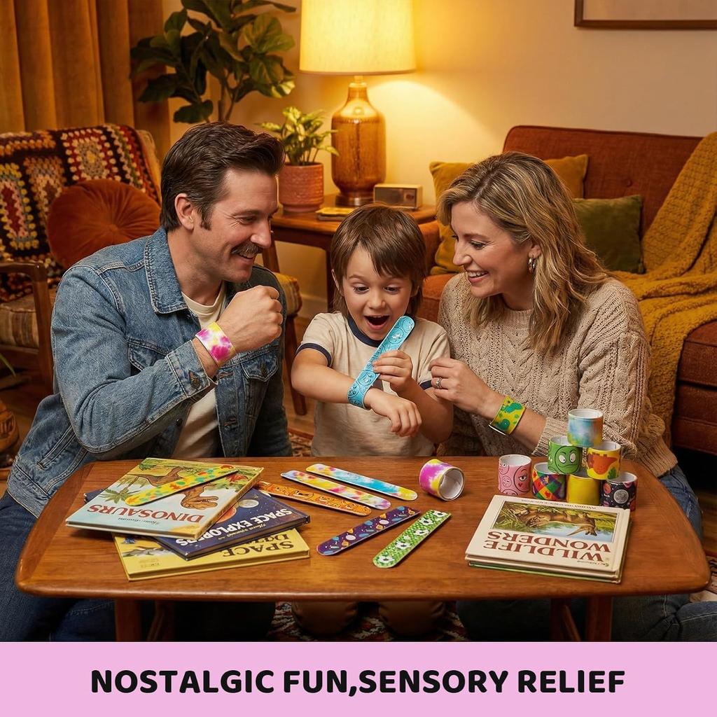 POPLAY 48PCS Slap Bracelets for Kids, Snap Bracelets Bulk Tie Dye Bracelet End of School Year Party Favors Classroom Prizes Kindergarten Graduation