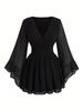 Plus Size V-neck A-line Bell Sleeve Top for Women