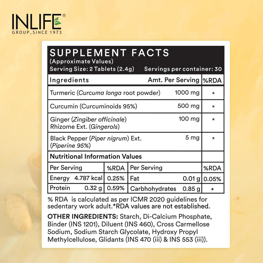 INLIFE Turmeric Curcumin Supplement, 95% Curcuminoids, 60 Veg Tablets
