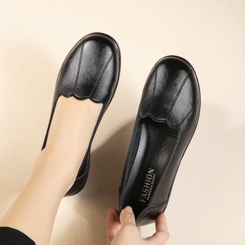 

Hy весенние и осенние туфли на плоской подошве из натуральной кожи, рабочая обувь, нескользящая удобная кожаная обувь среднего возраста с мягкой подошвой для пожилых женщин 36 чёрный