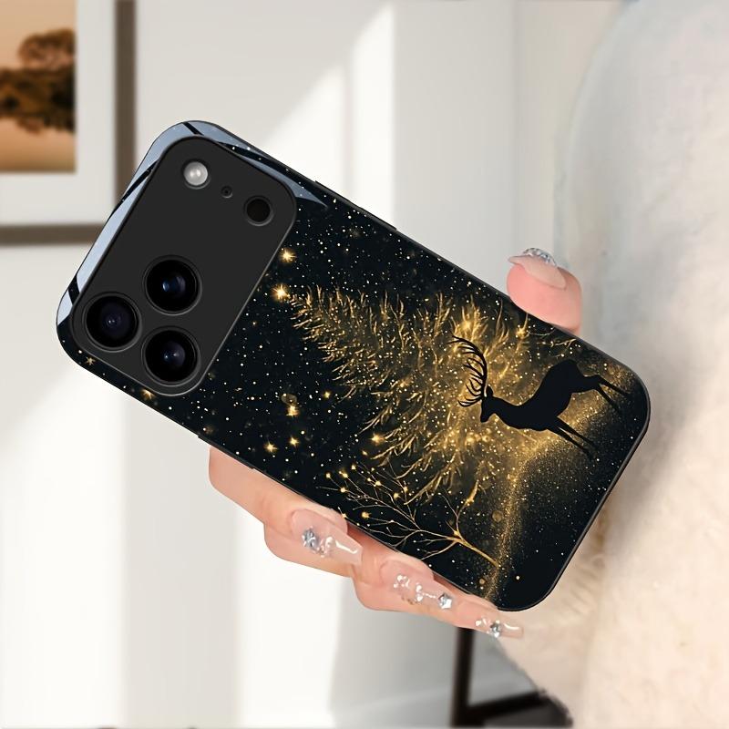 New Year Tree Cute Deer Pattern Tempered Glass Phone Case For iPhone 17 16 15 14 13 12 11 Pro Max 17 Air 7 8 Plus XR XS X Cover