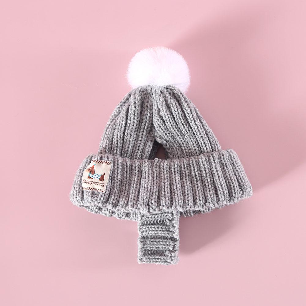 Knitted Dog Hat with Plush Ball Ear Exposed Winter Windproof Pet Cap Warm Knit Puppy Hat for Dog Christmas New Year Pet Supplies