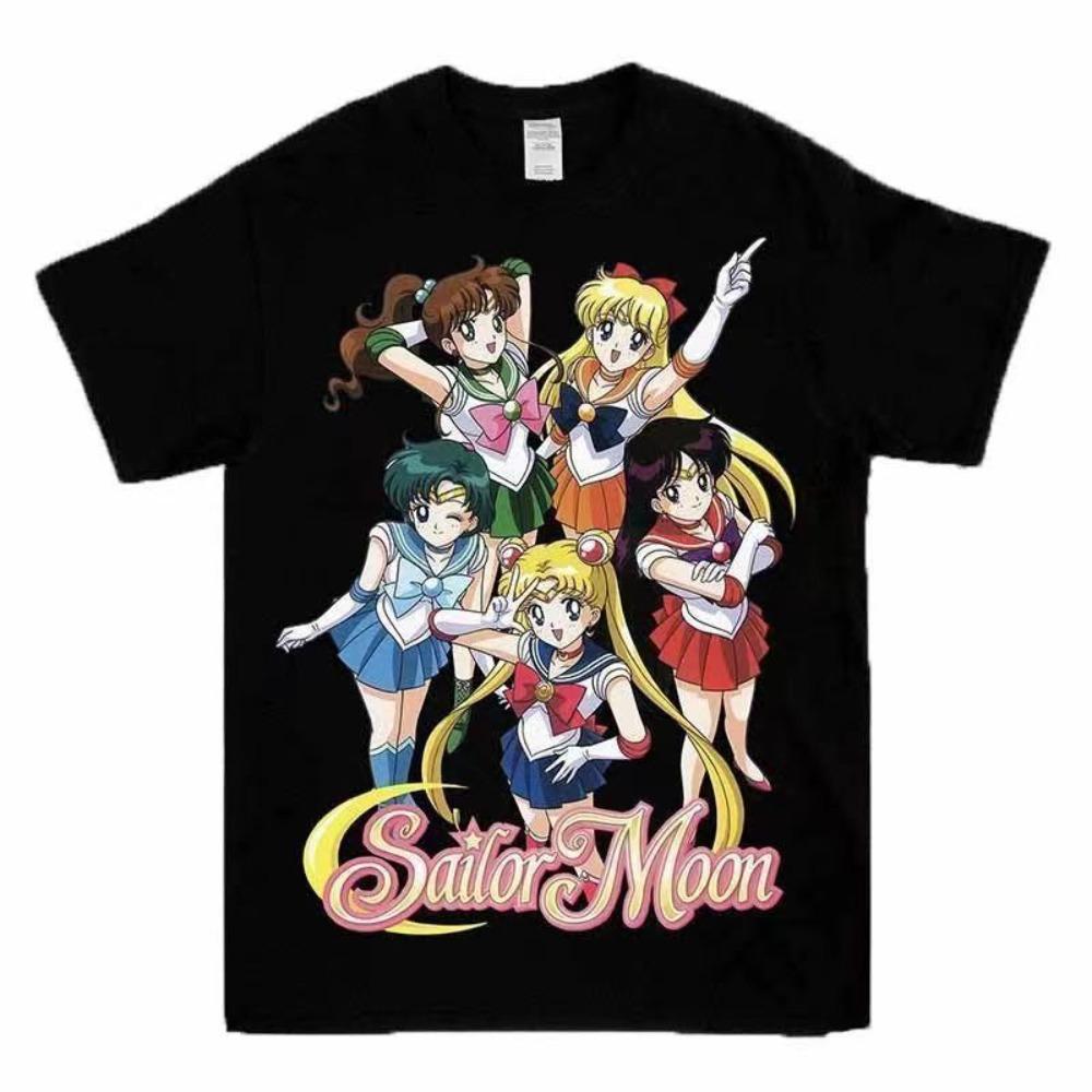 Sailor Moon Unisex Pure Cotton Tshirt 2026 Summer Hot Anime Print American Hiphop Loose Casual Parentchild Short Sleeved Top