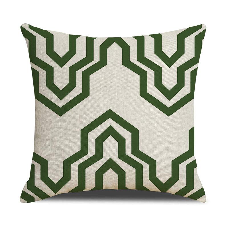 Light Luxury Green Linen Sofa Pillow Dark Green Geometric Pattern Pillow Bedside Cushion Cushion Pillow Cover