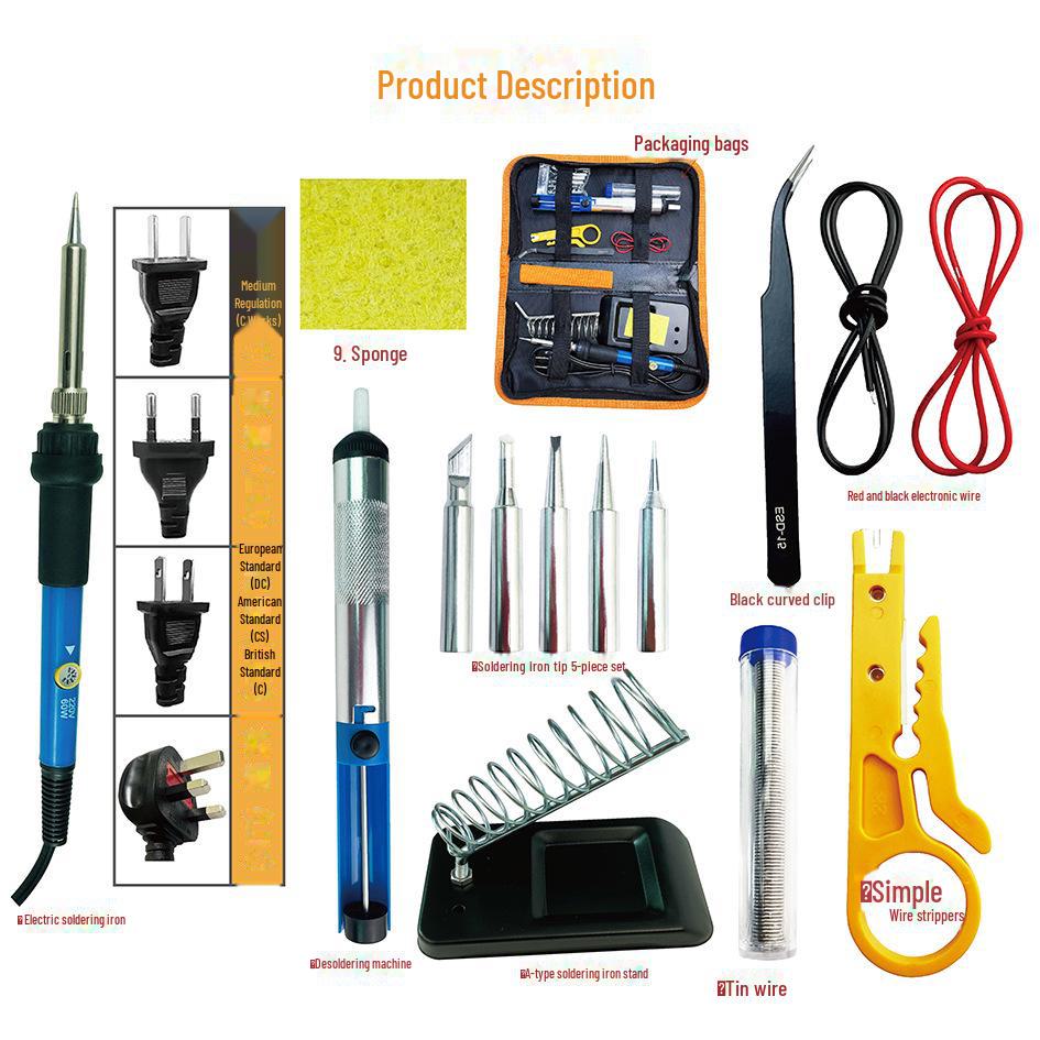 16-Piece Adjustable Temperature Electric Soldering Iron Set with PU Cloth Bag. Ideal for Welding and Repair Projects.