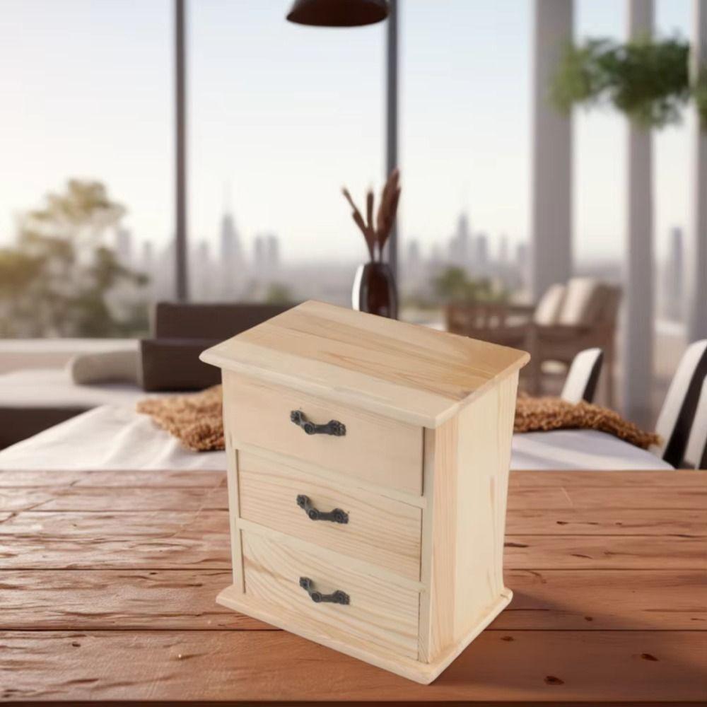 3-Layers Wooden Jewelry Storage Holder Mini Stationery Storage Stand  Hair Accessories
