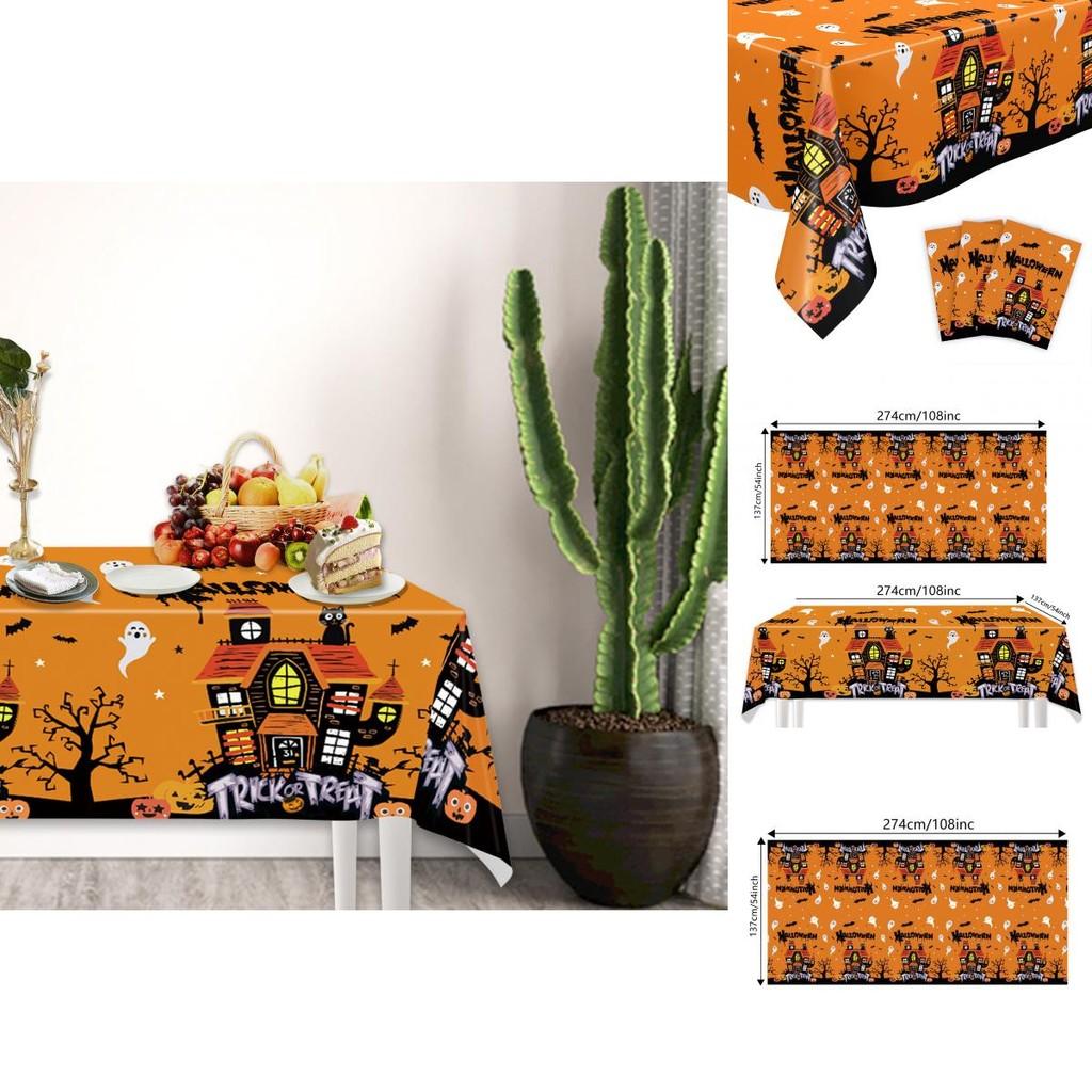 Halloween Disposable Tablecloth With Ghost And Castle Print For Party Decor
