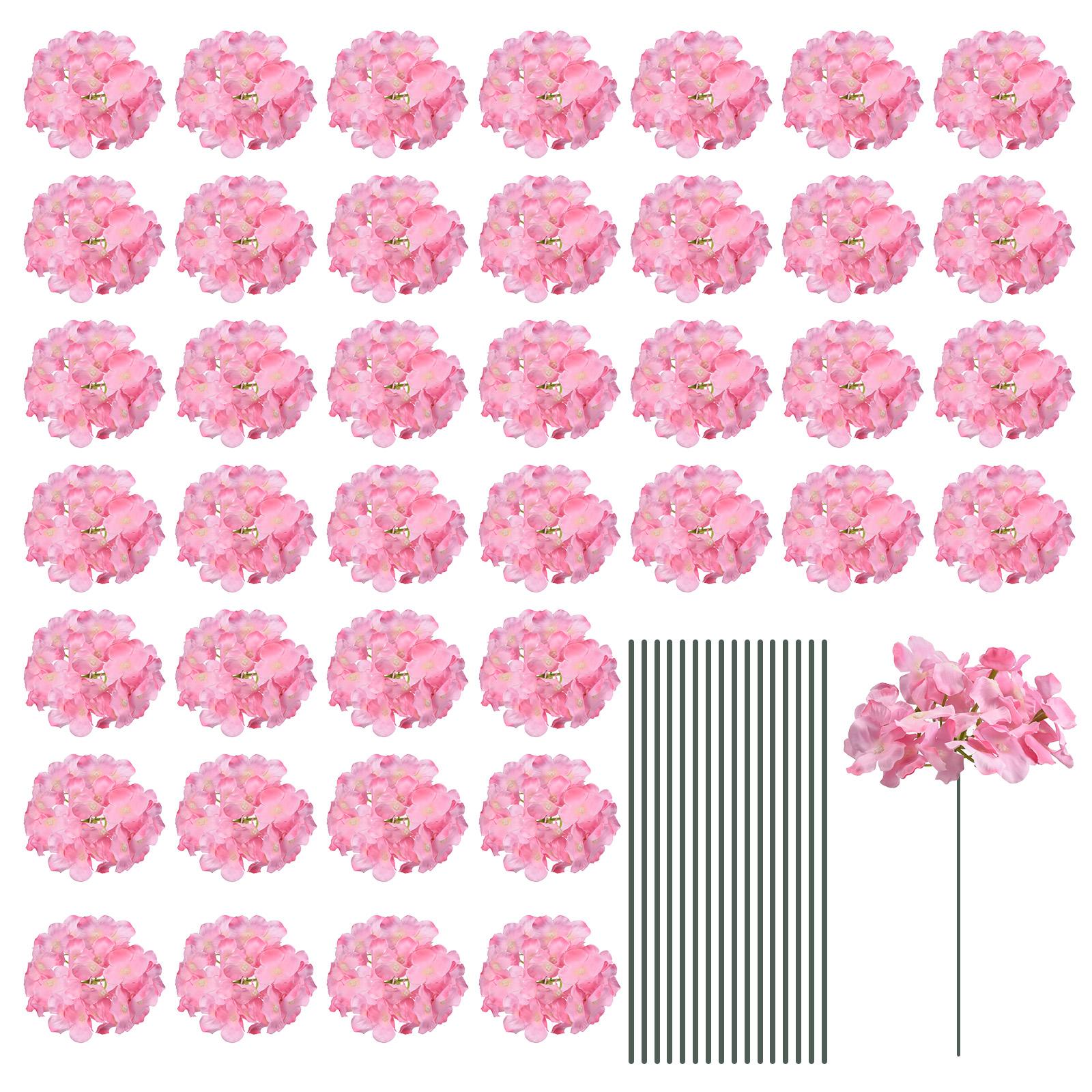 

30 шт. Набор шелковых искусственных цветов гортензии, головки искусственных цветов со стеблями, полные цветы гортензии для свадебных центральных композиций розовый