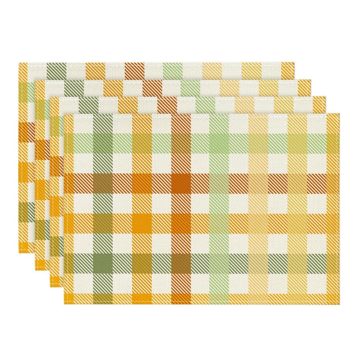 

4/6/8pcs, Orange Yellow Buffalo Check Table Mats, 12X18 Inch Seasonal Autumn Dining Additions for Party Kitchen Decor 30x45cm-4PC