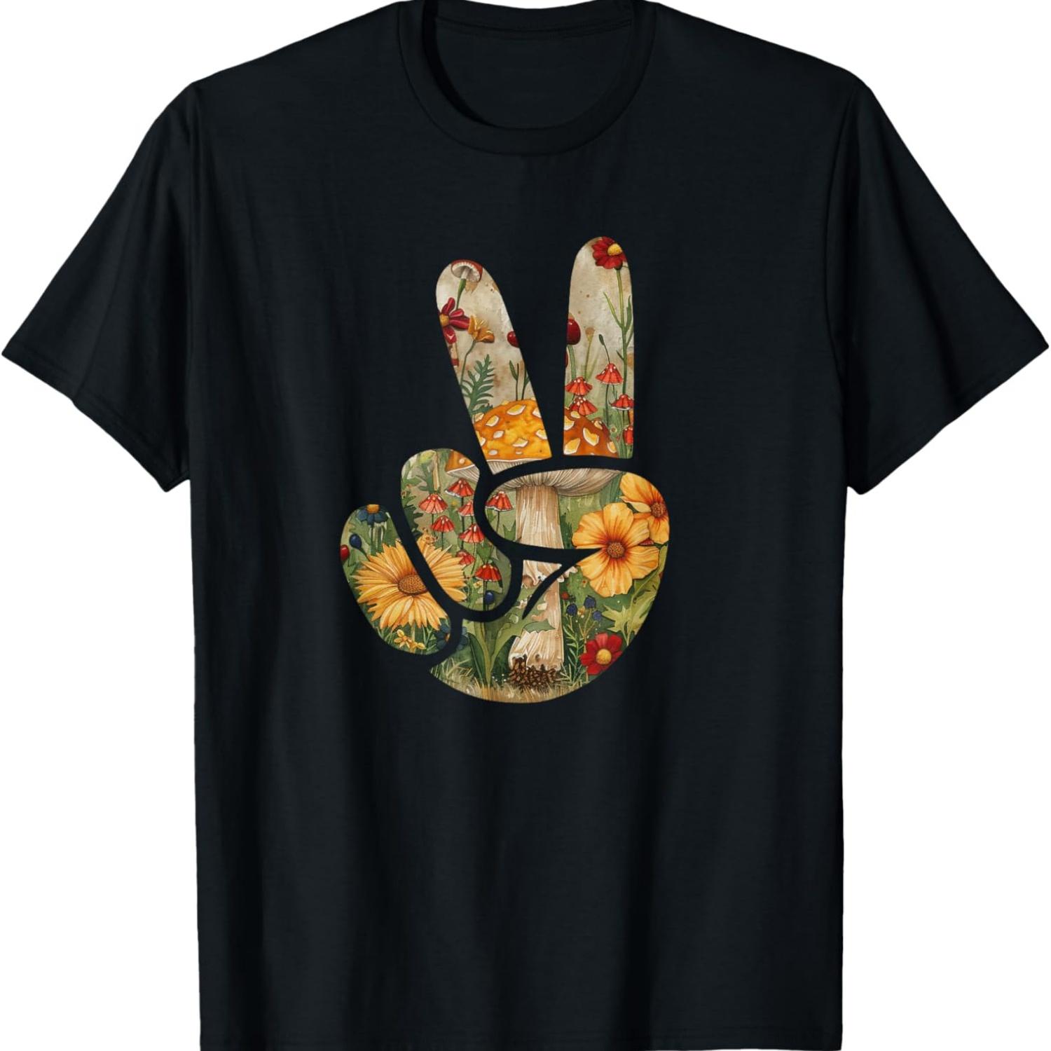 

Natural Silhouette Forest Meadow Cottagecore Peace Sign Hand T-Shirt(61) S чёрный