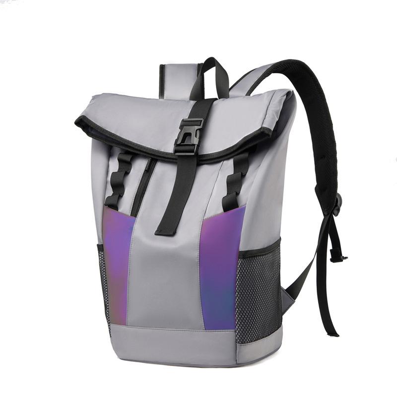 

Светоотражающий сворачивающийся рюкзак в гонконгском стиле: Модный, универсальный, вместительный рюкзак для походов и повседневного использования. серый