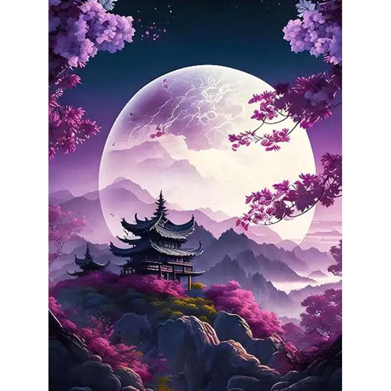 

Алмазная вышивка Лунный пейзаж Рукоделие Мозаика Дерево Цветок Живопись Ночь Вышивка крестом Домашний декор Round 50x70cm