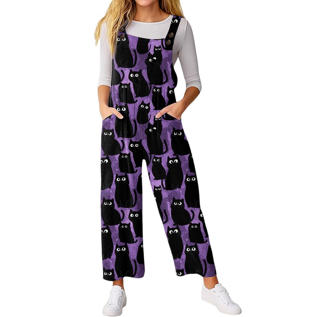 Women’s Loose Casual Sleeveless Jumpsuit Halloween Printed Jumpsuit Printed Jumpsuit