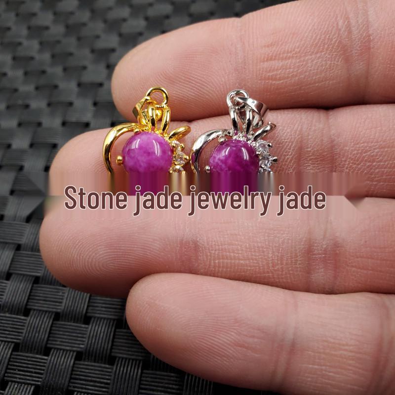 Peach Blossom Stone Jade Pendant Necklace with Inlaid Pink Jade Apple
