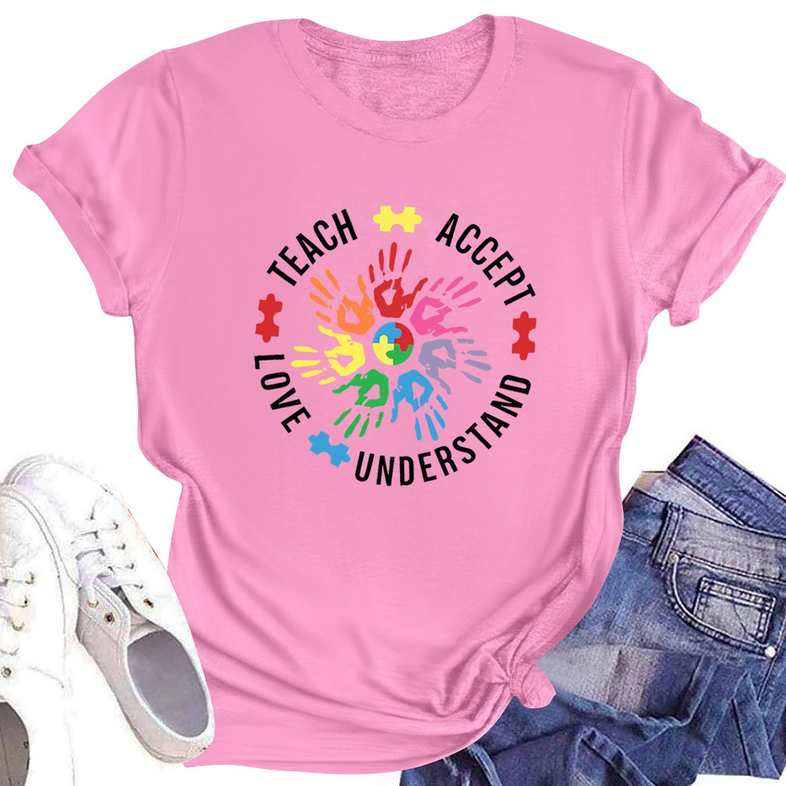 

Женская повседневная футболка с короткими рукавами и круглым вырезом с принтом и буквенным топом M розовый