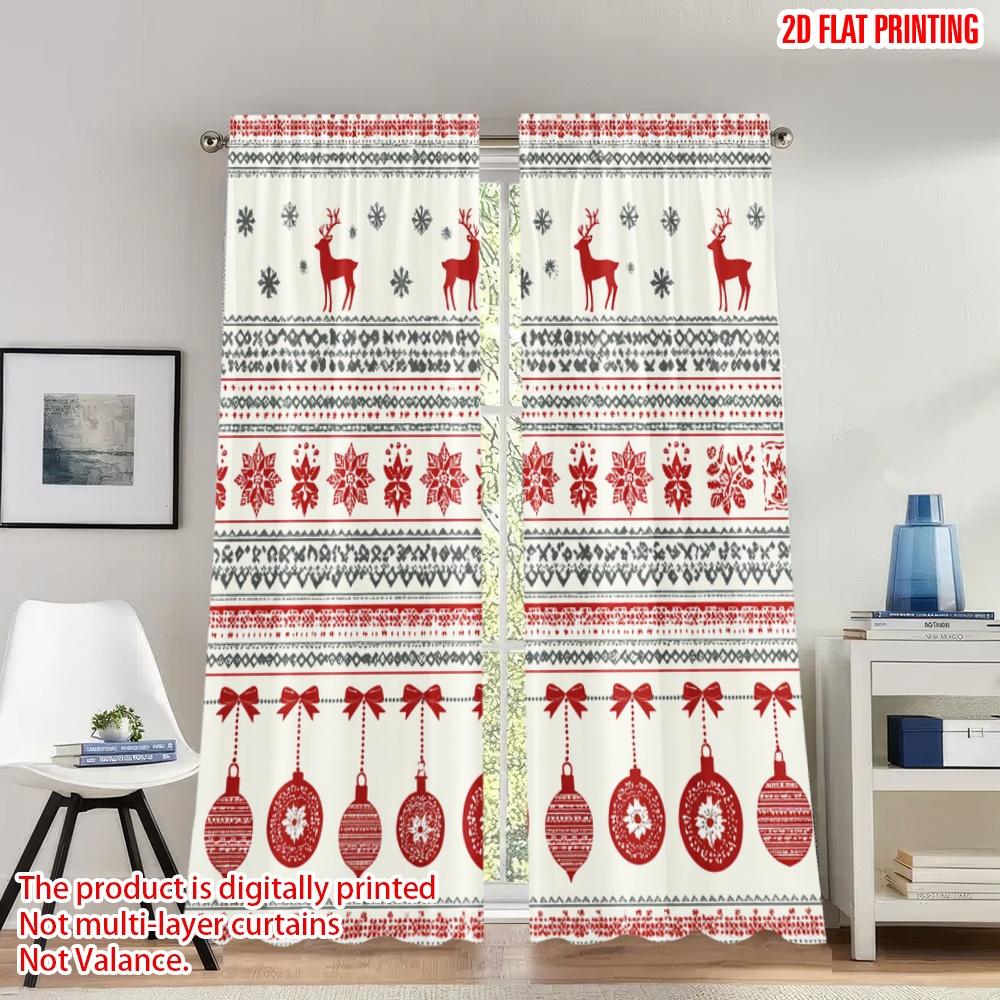 

Flat Printing Fashionable Christmas Curtains Reindeer Ornaments Festive Design Digital Printed Polyester Curtain Set Of 2 Made Washable W100*H70(CM)-Rod Pocket&2PCS