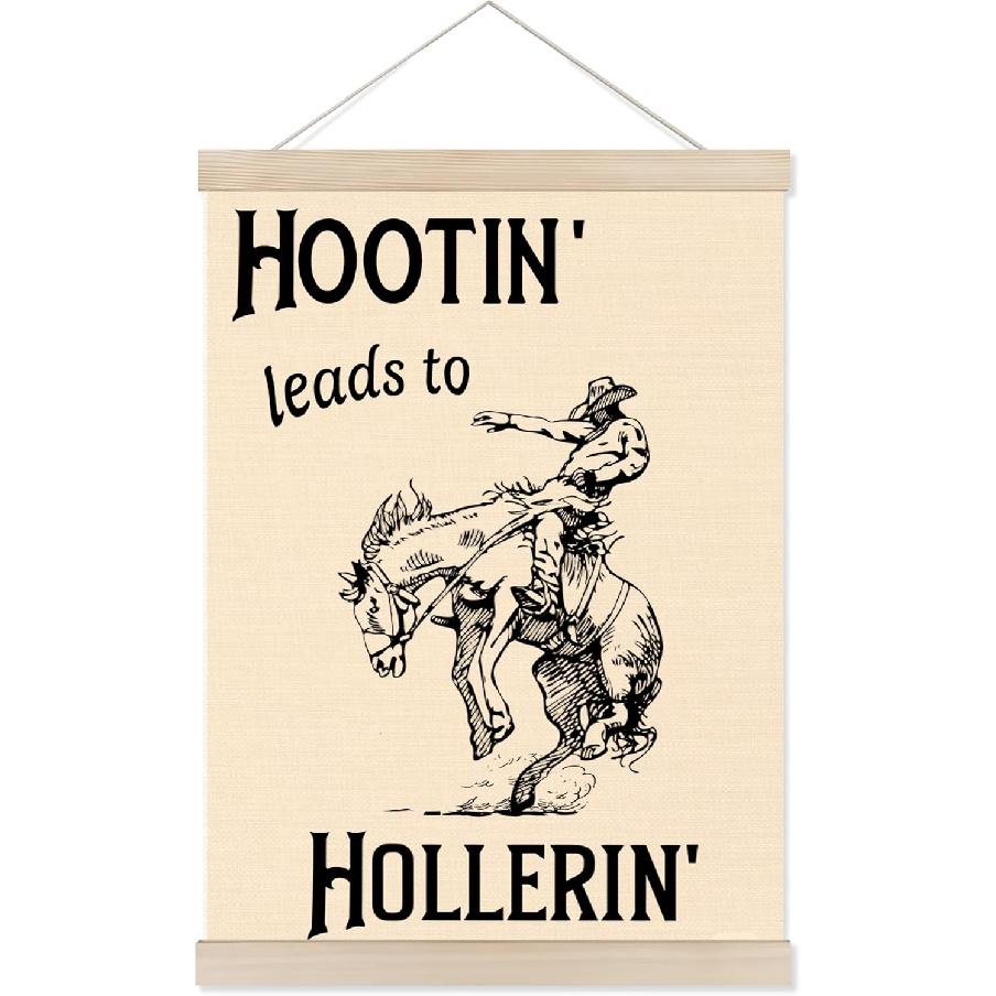 Welshower Western Cowboy Poster Hanger Frame, Hootin  Leads to Hollerin  Wild West Rodeo Cowboy Wall Art Prints Decor for Home Living Room Boys Room