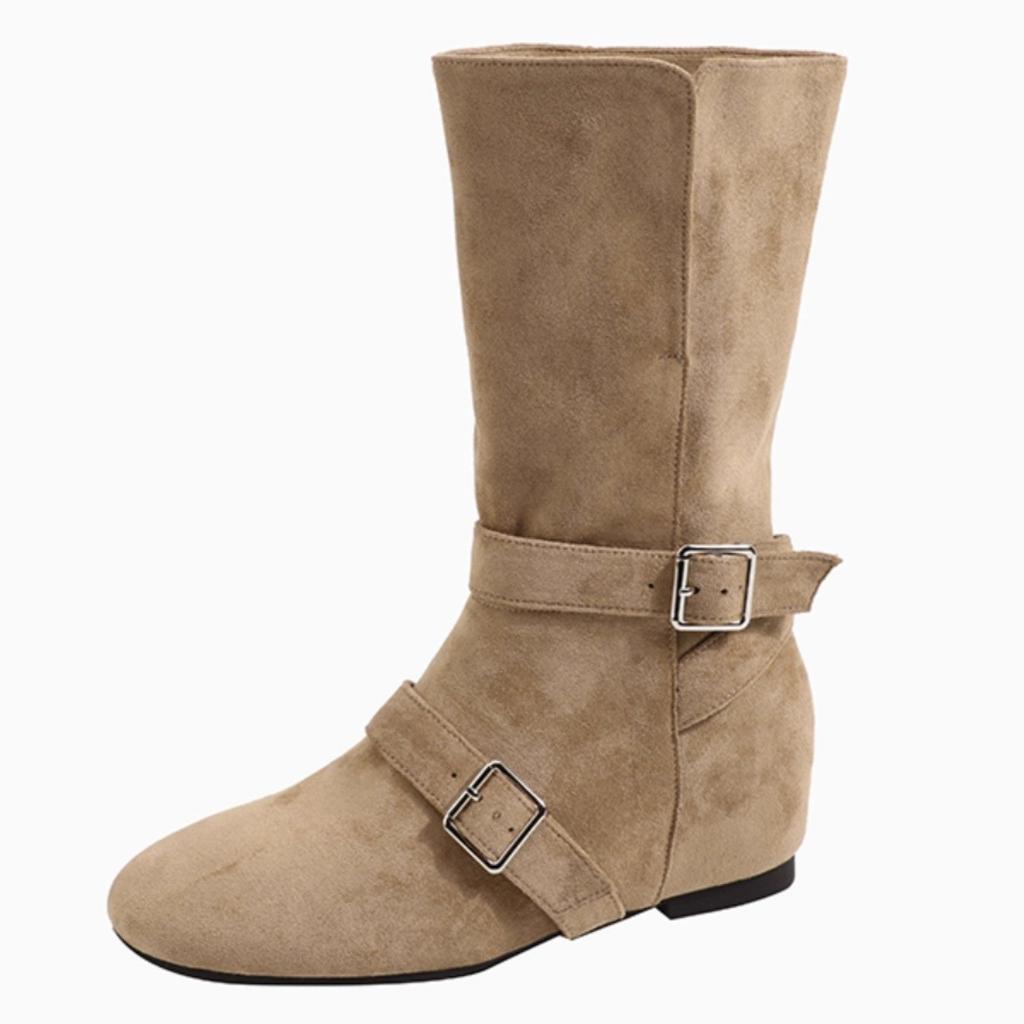 Zelfgehouden versie~ Niche originele nieuwe korte laarzen dames 2025 herfst en winter revers gesp binnenin hoogteverhogende mode laarzen Martin laarzen