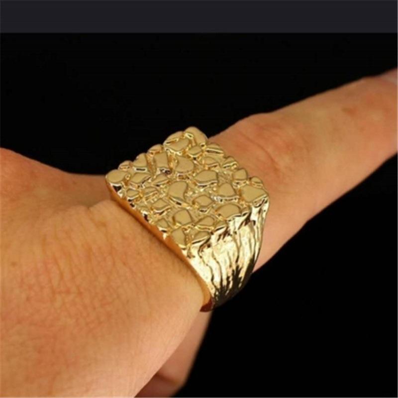 Jianjie Men's Uneven Bumpy Luxury Gold/Silver Color Rings Square Delicate Party for Business Men Charming Accessories