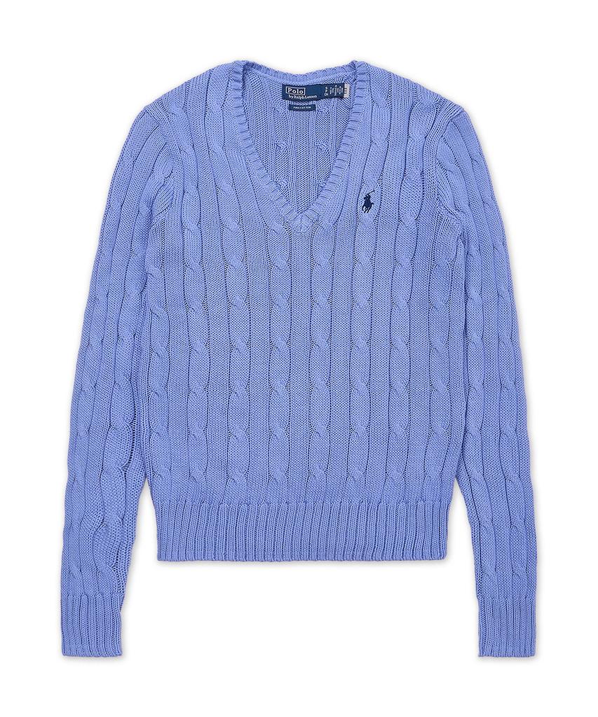 POLO RALPH LAUREN Cable Knit Cotton V-Neck Sweater - Blue