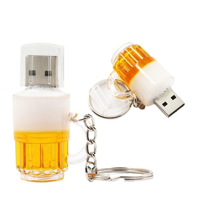 Funny USB flash drive with beer glass design and chain. USB 2.0 flash drive, 32GB.