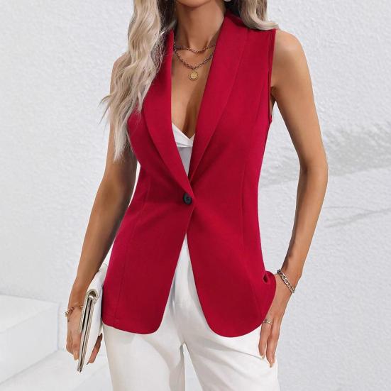 Ärmellose Blazerweste für Damen Offene Vorderseite Revers V-Ausschnitt Ein Knopf