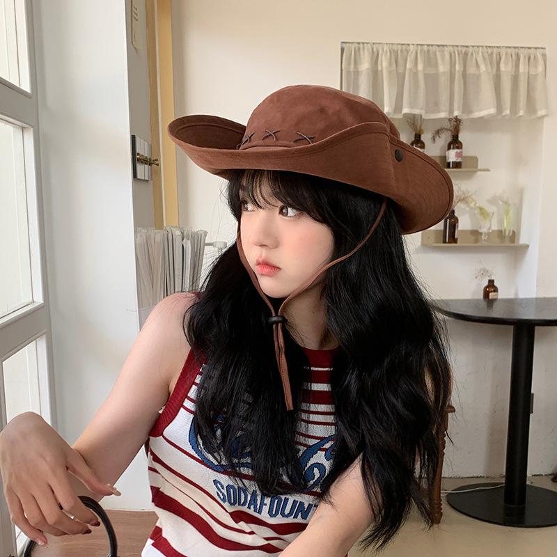 Outdoor Hiking Hat Women'S Summer Sun Hat Big Eaves Sun Protection Bucket Hat Hiking Camping Shade Western Cowboy Hat Men