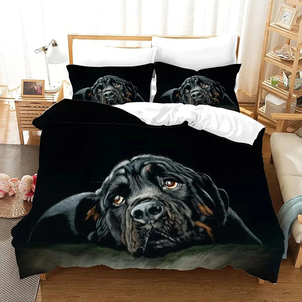 Rottweiler Bettbezug Twin Schwarz Rottweiler Twin Bettwäsche Set Tier Thema für Hundeliebhaber Polyester Double Queen King Quilt Cover