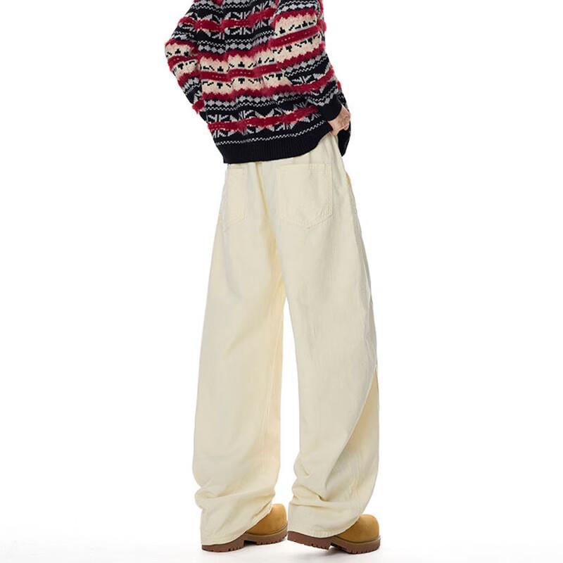 JEEP SPIRIT Men's Washed Cotton Curved Wide-Leg Jeans