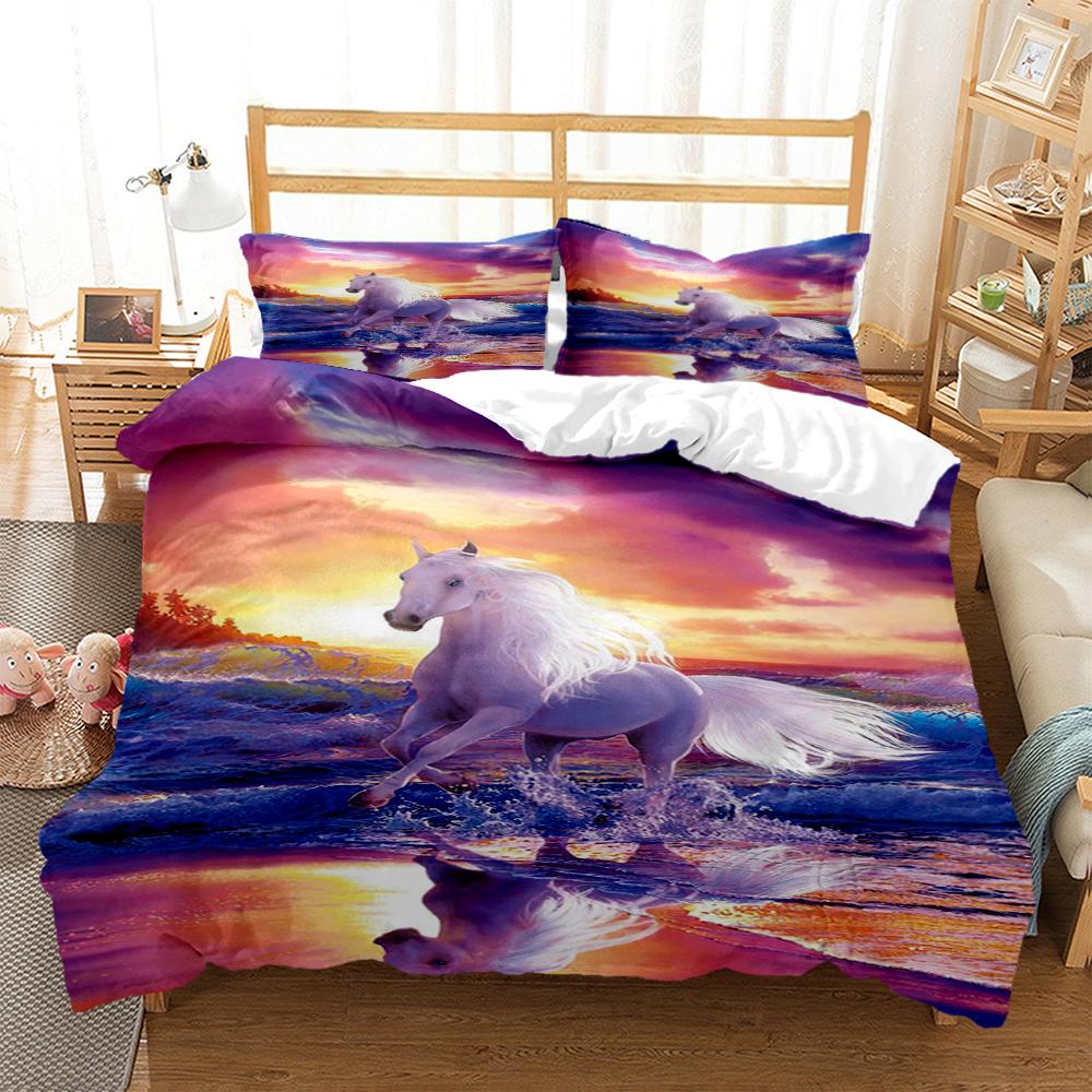 Horses Hd Print Polyester Bedding SetsKids Or Adults For Beds Quilt Cover Pillowcase Bedding SetTeens King Size Bedding Set