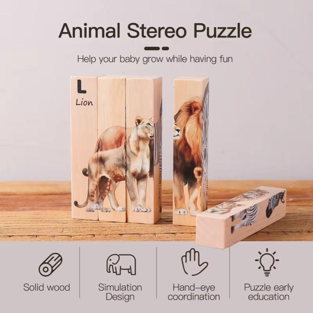 Wooden Animal Theme Block Puzzle Toy Matching Wooden Rotating Jigsaw  Party Favor Gift