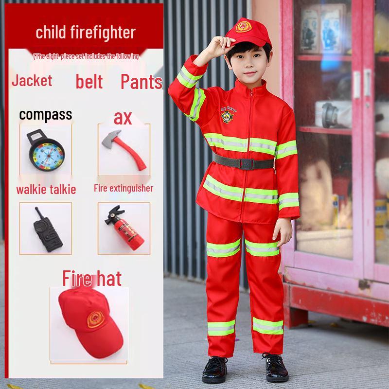 Kids' Firefighter Costume for Role-Playing, Career Experience, and Kindergarten Parent-Child Sports Meet