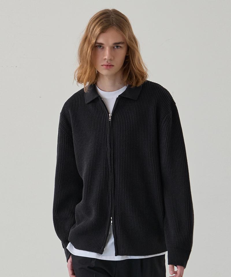 NODU Hazzi Two-Way Zip-Up Collared Knit [Charcoal]