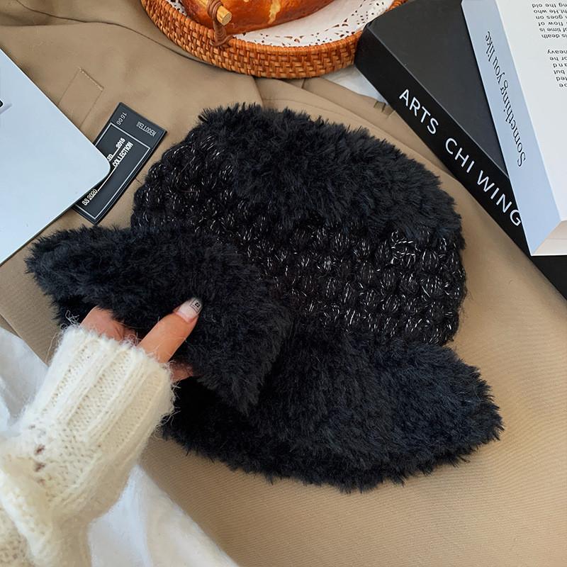 

Womens Fuzzy Winter Bucket Hat Elegant And Warm Cashmere Blend Style чёрный