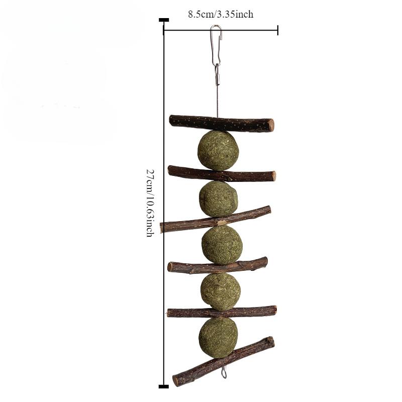 1pcs Alfalfa Grass Ball Skewer Grass Cake Grinding Teeth Apple Branch Bite Skewer Guinea Pig Rabbit Dragon Cat Snack Bite Stick